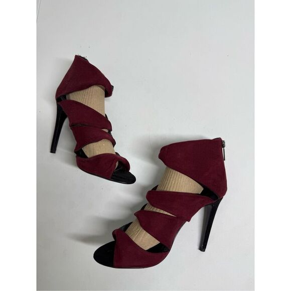 Express fashion statement sequin heels Size 8 Black Burgundy Back Zip - Picture 6 of 10